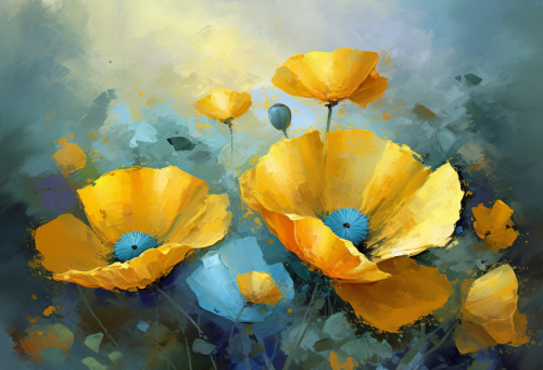 Yellow Poppies And Shades Of Blue