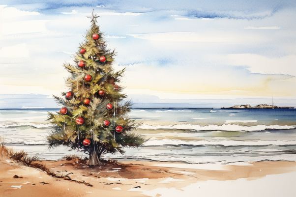 Beach And Christmas Tree