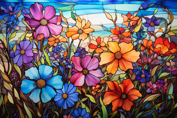 Wildflowers On Stained Glass  Diamond Painting Kits