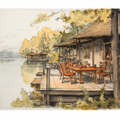 Vintage Dining Lakeside Watercolor