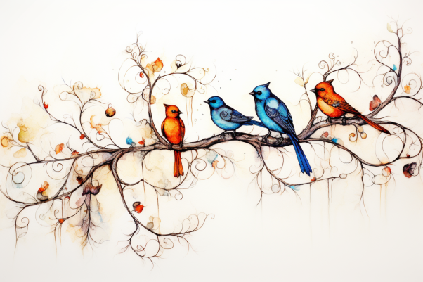 Sweet Little Birds On A Branch  Diamond Painting Kits