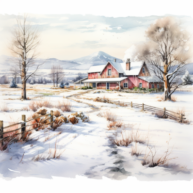 Watercolor Winter Day In The Country   Diamond Painting Kits