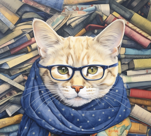 Bookworm Kitty With Glasses And Scarf