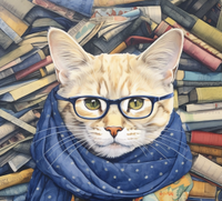 Thumbnail for Bookworm Kitty With Glasses And Scarf