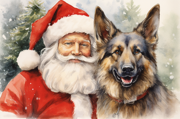 German Shepherd And Santa