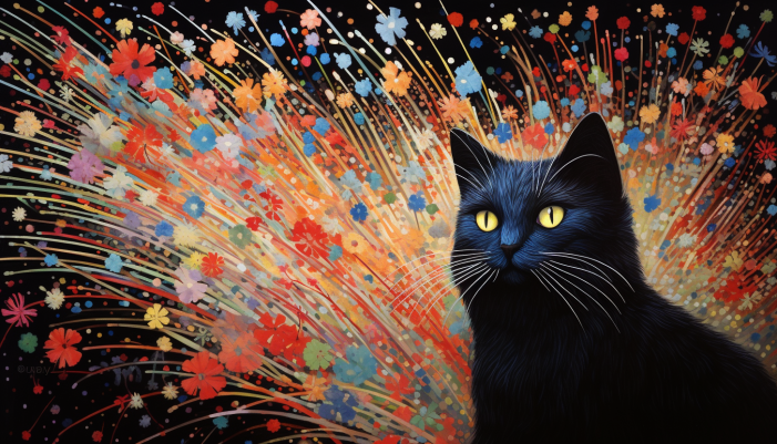 Black Cat Colorful Flower Burst  Diamond Painting Kits