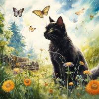 Thumbnail for Pretty Black Kitty And Butterflies