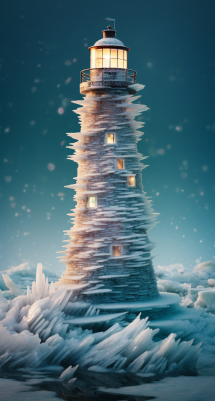 Ice Lighthouse In A Blizzard