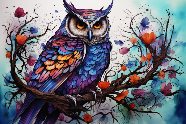 Watercolor Purple Owl