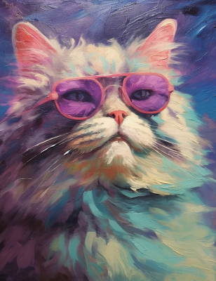 Pastel Furball Cat In Purple Glasses