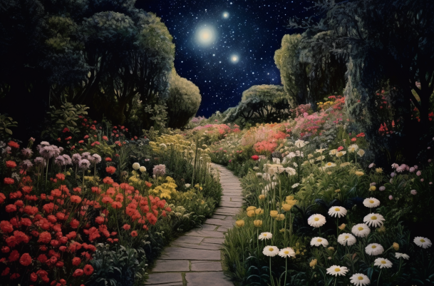 Lighting The Way Down A Path Surrounded By Flowers