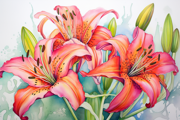 Pink Watercolor Lilies