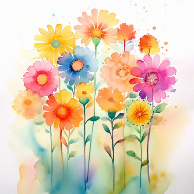Many Soft Watercolor Flowers