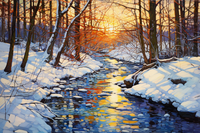 Thumbnail for Stream In Winter Forest  Diamond Painting Kits