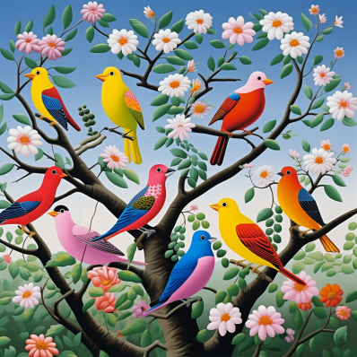 Colorful Spring Birds In A Tree