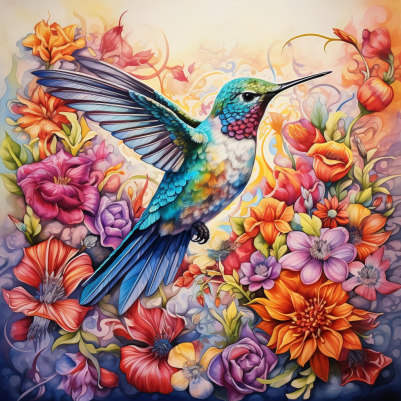 Featuring A Hummingbird And Flowers