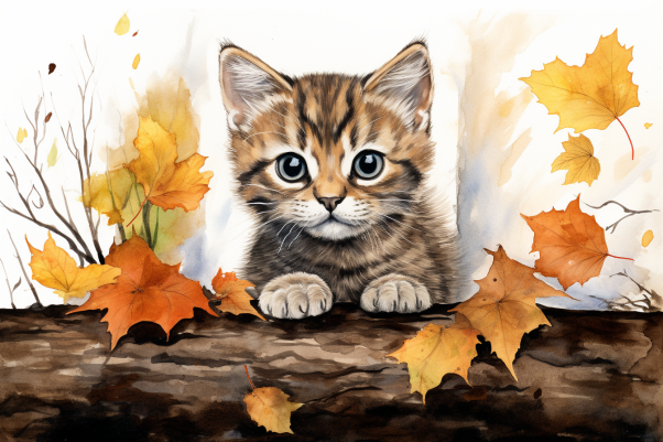 Tabby Kitty In The Fall