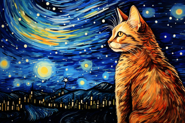 Watercolor Starry Night Tabby Cat  Diamond Painting Kits