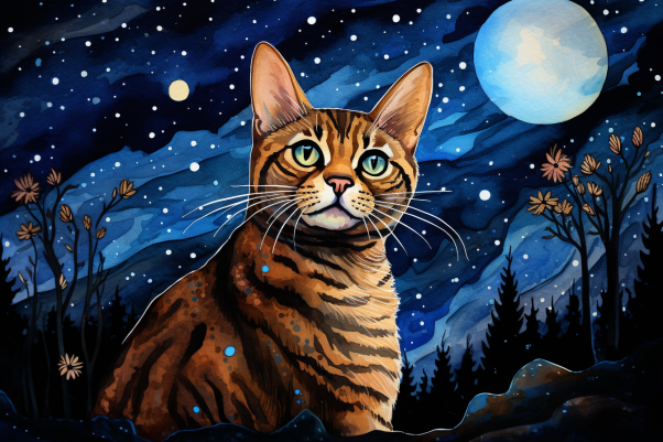 Stargazing Bengal Kitty  Diamond Painting Kits