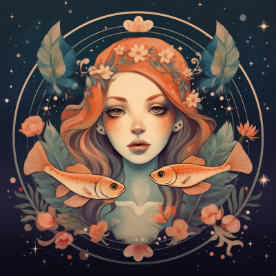 Peaceful, Lofi,  Pisces Fish Girl With Boho Flowers