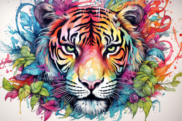 Colorful Watercolor Tiger