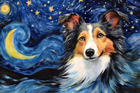 Thumbnail for Watercolor Starry Night Collie  Diamond Painting Kits