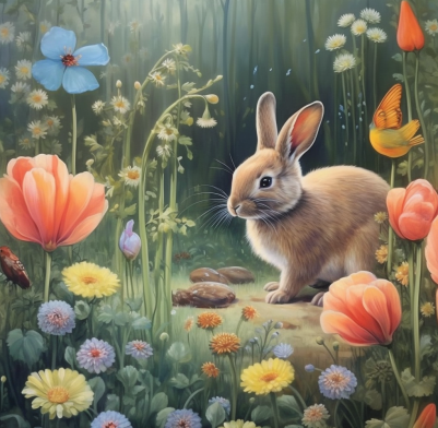 Brown Bunny In A Magical Garden
