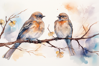 Thumbnail for Two Soft Watercolor Birds On A Branch