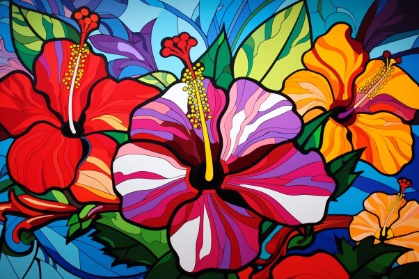 Perfectly Fun Colorful Hibiscus  Diamond Painting Kits