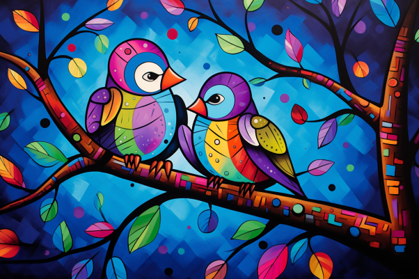Two Grumpy Colorful Birds On A Branch