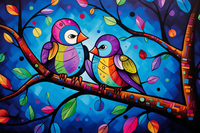 Thumbnail for Two Grumpy Colorful Birds On A Branch  Diamond Painting Kits