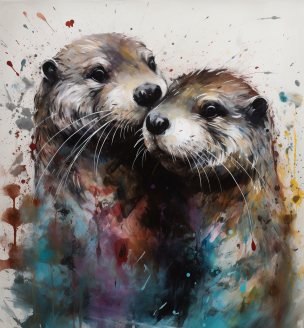Otter Love, Colorful Painting