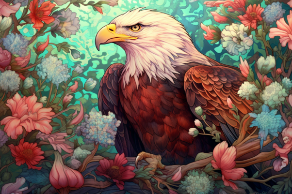 Dreamy Eagle Among Wildflowers