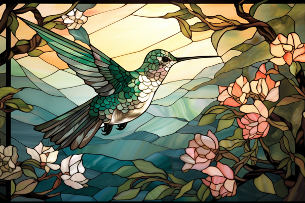Stained Glass Vibe Hummingbird And Flowers