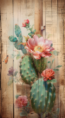 Cacti Painting On Wood
