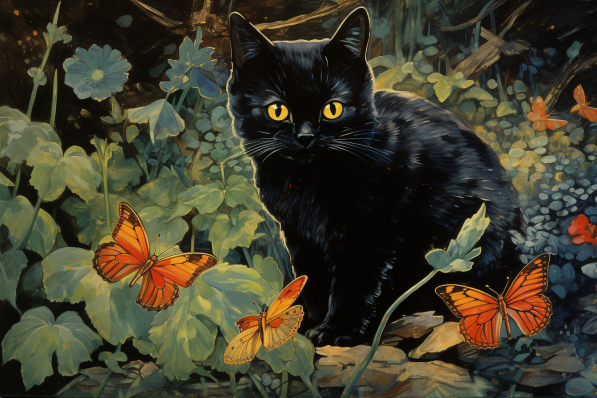 Black Kitten And Butterflies  Diamond Painting Kits