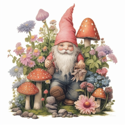 Garden Gnome And Mushrooms
