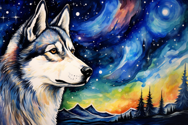 Beautiful Starry Night Siberian Husky  Diamond Painting Kits