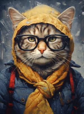Bundled Up Tabby Cat With Glasses