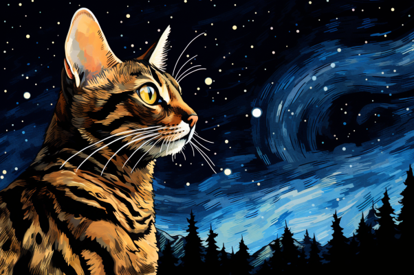 Bengal Cat Starry Night  Diamond Painting Kits