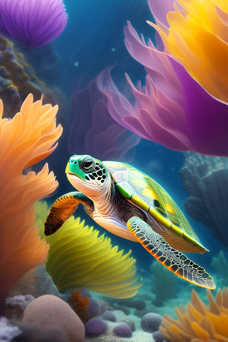 Colorful Ocean Floor And Sea Turtle