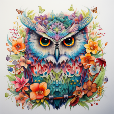 Mesmerizing Owl And Flowers
