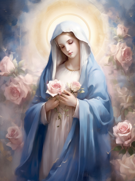 Virgin Mary in Blue with Roses