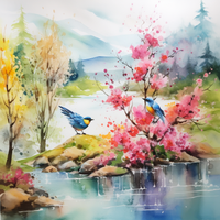 Thumbnail for Watercolor Birds By A Pond