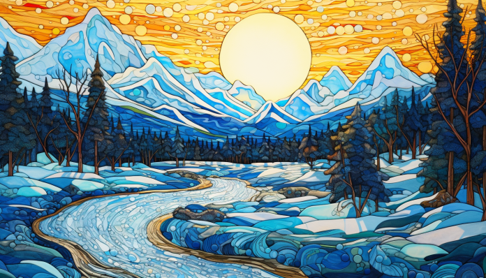 Golden Sky And Snow Covered Mountains  Diamond Painting Kits