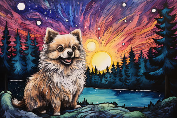 Adorable Pomeranian Artsy Night   Diamond Painting Kits