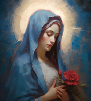 Praying Virgin Mary And Roses