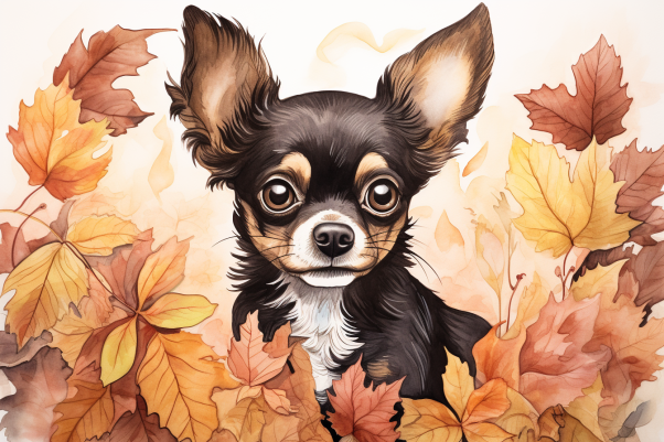 Chihuahua In Fall Leaves