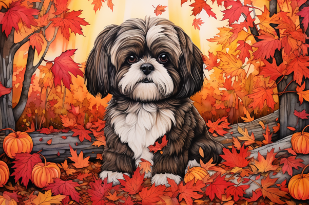 Shih Tzu In Leaves