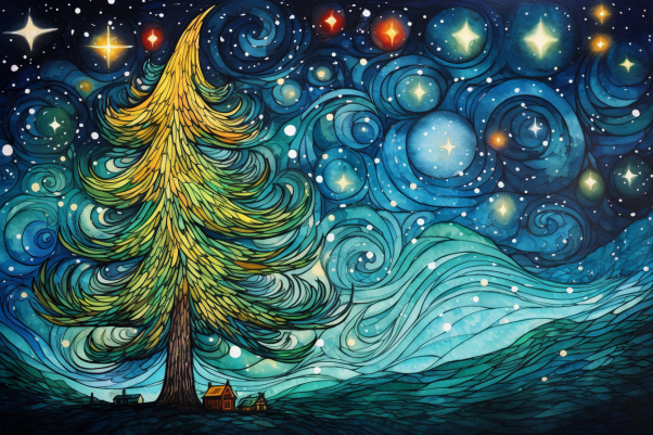 Christmas Tree On A Starry Night